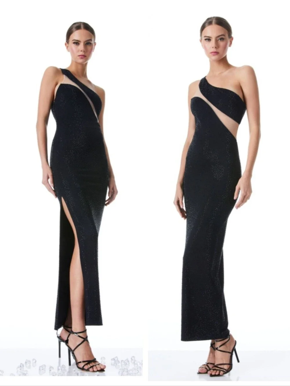 Alice + Olivia Mercedes Embellished One Shoulder long Dress Size 6 $595 - Picture 2 of 13